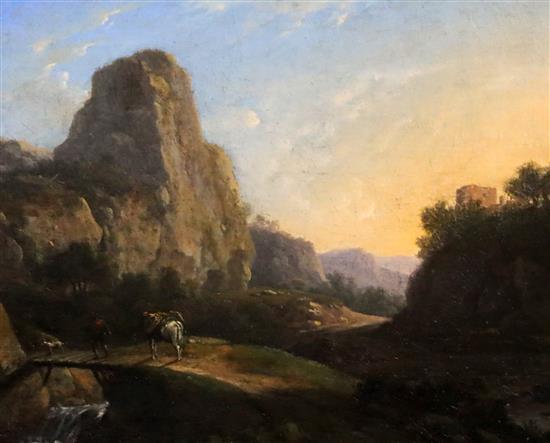 Early 19th century Dutch School Traveller in a mountain landscape 11.5 x 14in.